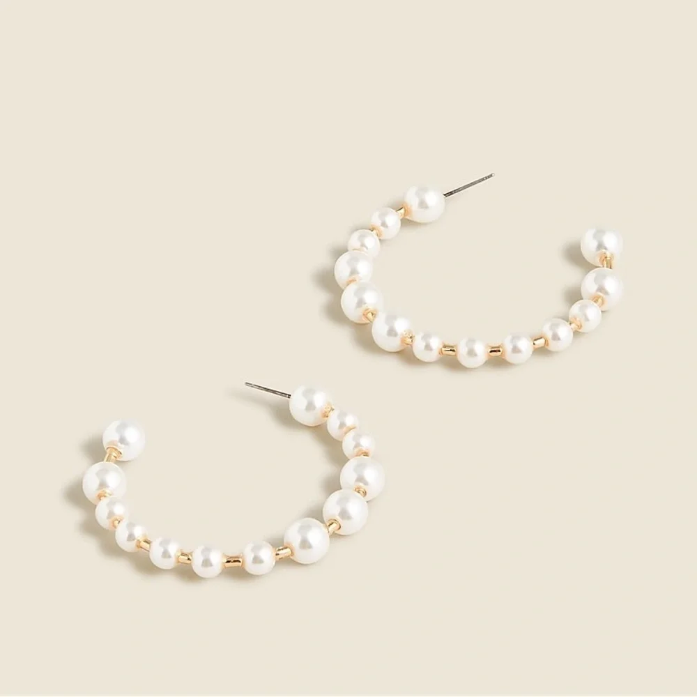 NWT J. Crew Bead Hoop Pearl Earrings